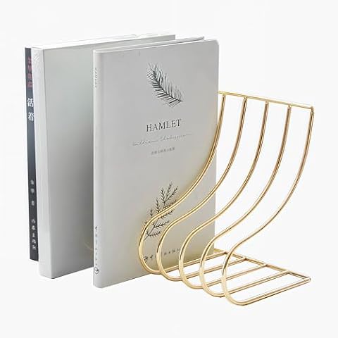 JIARI Decorative Book Organizer Magazine Holder, Desktop File Sorter Organizer Bookshelf Bookends Book End, Metal Bookend 9 Section (Gold) Cover