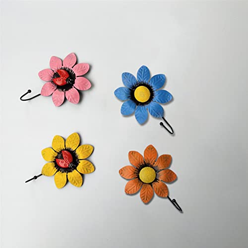 Jruizhp Beautiful Mixed-Color Flower Decorative Wall Hooks, 4Pcs Cute Iron Flower Robe & Towel Hooks, Coat Wall Hook For Bedroom, Bathroom, Shower And Home Decoration #TOP2