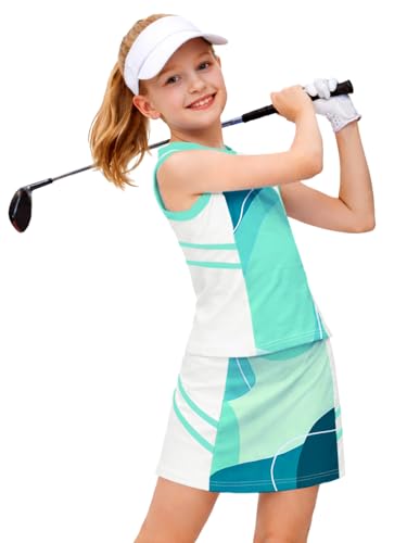 Image of AOBUTE Girls Tennis Golf Outfit Tank Top and Skirt with Shorts Set 4-12 Years