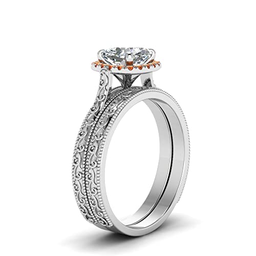 Image of Choose Your Gemstone Hand Engraved Halo Cushion Wedding Ring 925 Sterling Silver Cushion Shape Wedding Ring Sets Matching Jewelry Wedding Jewelry Easy to Wear Gifts US Size 4 to 12
