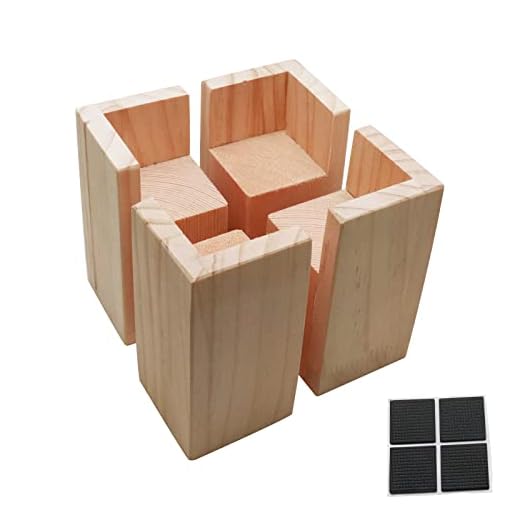 Tsnamay Set of 4 Bed Risers Furniture Square Risers 3.15 Inches Wooden Solid Wood Original Color For DIY Painting Sofa Couch Chair Table Increase Legs