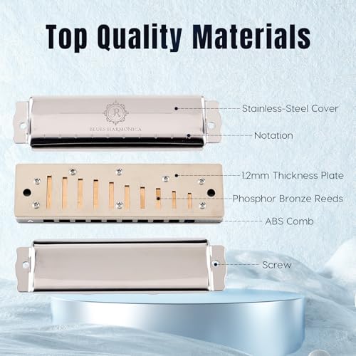 Harmonica Key of C 10 Holes 20 Tones Blues Harp Diatonic Mouth Organ Armonica with EVA Protective Case for Adults Beginner Intermediate Rock Jazz Gift Silver JDR North - Les Beatles, Paul McCartney, John Lennon, RIngo Starr, George Harrison Harmonica Key of C 10 Holes 20 Tones Blues Harp Diatonic Mouth Organ Armonica with EVA Protective Case for Adults Beginner Intermediate Rock Jazz Gift Silver JDR North – Image 3