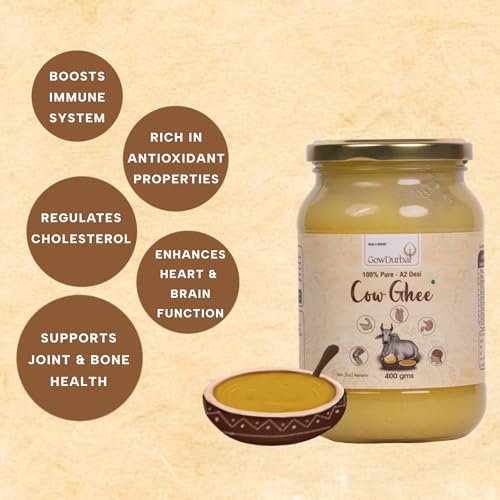 Image of GowDurBar Indian Kankrej Cow Ghee 400 ML | Pure A2 Desi Cow Ghee | Traditional Cultured Method | Golden & Aromatic | Lab-Certified for Purity | For Cooking, Sweets & Daily Use