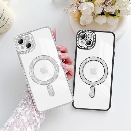 Image of Cute Compatible with iPhone 15 Diamond Glitter Case,Luxury Bling Rhinestone Soft Clear TPU Bumper Case,Compatible with MagSfe and Camera Lens Protection Cover for Women Girls (Black)