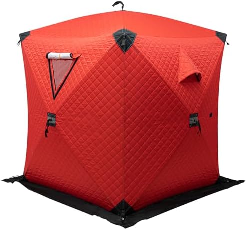 Portable Insulated Thermal Ice Fishing Tent Shelter - Pop Up Design, Easy Setup for Outdoor Fishing, Durable and Weather-Resistant,Red, 57.09x57.09x64.96