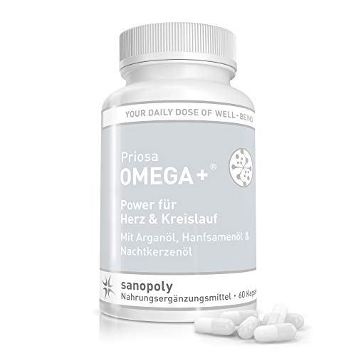 SANOPOLY Priosa® OMEGA+ 60 vegane Kapseln I Stärkung des Herz-Kreislauf-Systems I Mit Omega-3 & Omega-6 Fettsäuren, Vitamin A + D + E + K2 & rare Ölen I Alle wichtigen Fettsäuren Cover