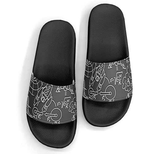 Pitovozu Black Math Equations Slippers for Women Men Comfotable Sandals Non Slip Home Bedroom Pool Shower Outdoor Slide Slippers