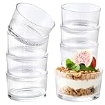 YBCPACK 8 Pack Small Glass Dessert Bowls, 6.5 oz Ribbed Ice Cream Bowls, Dishwasher Safe Dessert Glasses for Sundae, Salad, Fruit, Parfait