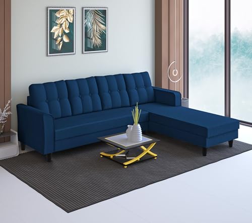 Image of Adorn India Maddox Tufted L Shape 6 Seater Sofa Set RHS (Blue) (3 Year Warranty)