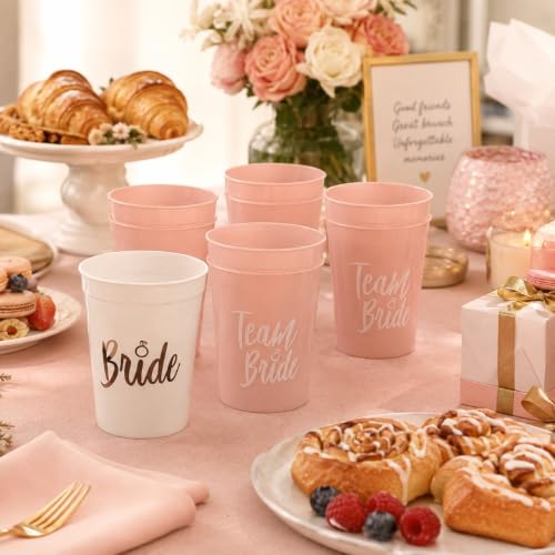 Image of Wanna Party Team Bride Cups Set of 6 | 5 Pink Team Bride Cups + 1 White Bride Cup | Bachelorette Party Cups, Bridal Shower Tableware, Hen Party & Bride Tribe Accessories