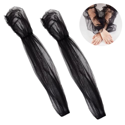 Mangas desmontables de organza guantes de malla sin dedos tul transparente 2