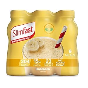 SlimFast Ready To Drink Shake, Meal Replacement Shakes for Weight Loss and Balanced Diet, High Protein, Vitamins, Minerals, No Added Sugar, Banana Flavour, Multipack, 6 x 325 ml, Packaging May Vary