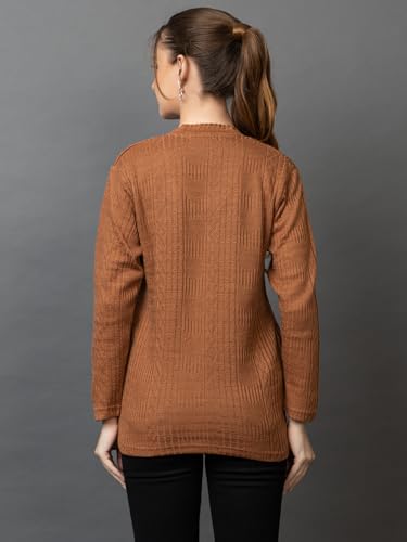 Image of Wear lusso Women's Woolen V-Neck Buttoned Full Sleeve Cardigan Self Design Soft Wool Fabric Winter Wear Pure Wool Sweater with Pockets Stylish Outdoor and Office Wear Girls