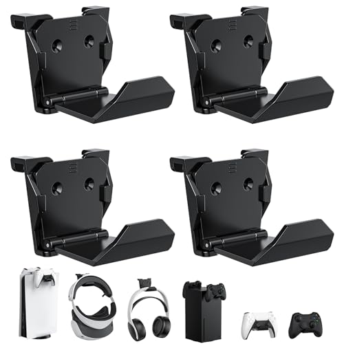 Image of KUNSLUCK 4 Pack Controller Wall Mount for PS5, Xbox, Switch Controller,Wall Mount Stand for Controller&Headset, Adhesive /Screws Installation (Black)