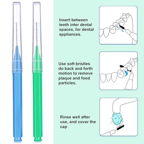 Image of Patelai 100 Pieces Braces Dental Brush for Cleaner Interdental Toothpick Dental Tooth Flossing Head Oral Hygiene Flosser Toothpick Cleaners Tooth Tool(Blue, Green,Elegant Size)