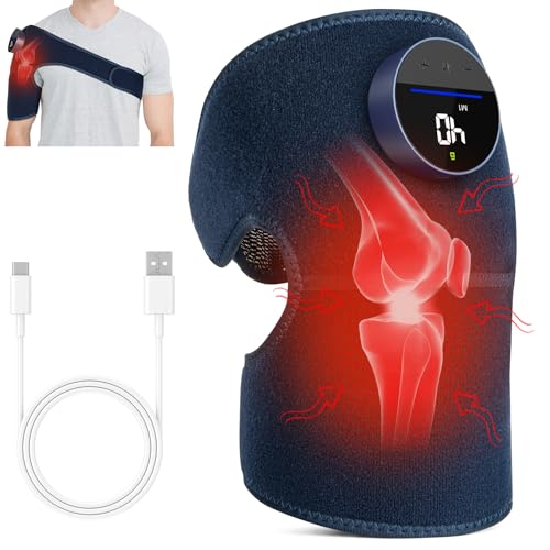 Hoakya Masajeador de Rodilla, Masajeador Térmico Recargable con Vibración para Aliviar el Dolor de Rodilla, Hombro y Codo, Rodillera Térmica para Artritis, Rigidez Articular y Distensión Muscular