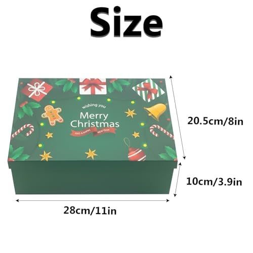 MORAINJAY Christmas Boxes, Green Xmas Paper Gifts Present Boxes with Lids, Includes Ribbon, Greeting Cards and Raffia Paper, for Presents and Christmas Wrapping