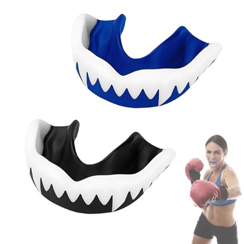 LAKJUOZ 2 Piezas Protector Bucal Deportivo, Protector Bucal Boxeo, Adultos Y Niños, Atléticos Protección Dental Deportivacon Para Deportes De Contacto (Blanco-Negro, Azul-Blanco)