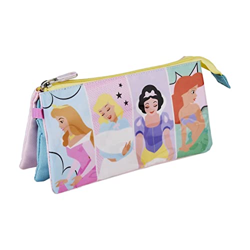 Cerdá Life'S Little Moments - Estuche Escolar 3 Compartimentos Niña De Princess, Podrá Llevar Todo El Material Escolar Necesario Para Primaria, Rosa,