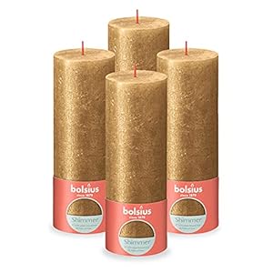 BOLSIUS – Rustik Kerze Shimmer – Gold – 19 cm – 4 Stück – Unparfümierte