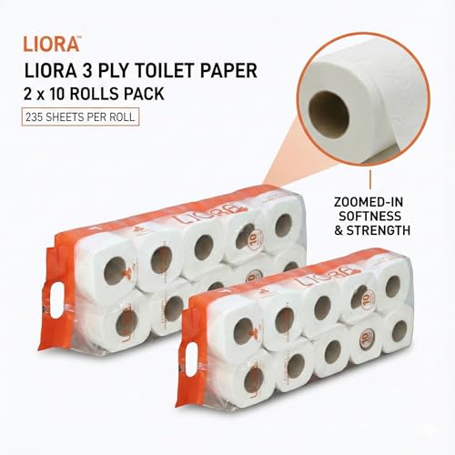 Image of Liora 3 Ply Toilet Tissue Paper Roll 10 in 1, Pack of 2, Soft Toilet Paper Rolls Multi layer, Highly Absorbent Toilet papers Rolls, 235 Pulls /Roll (2,350 Sheets)