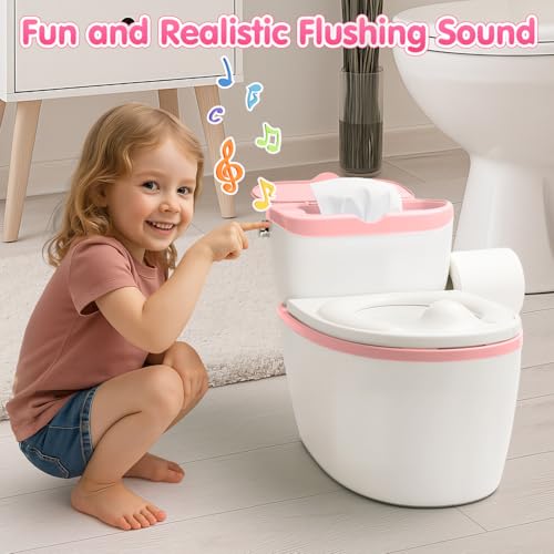 3-in-1 Toddler Potty Training Toilet - Realistic Toddler Toilet with Flushing Sound & Paper Holder | Removal Potty Training Seat | Kids Potty as Stool for Boys and Girls — view 4