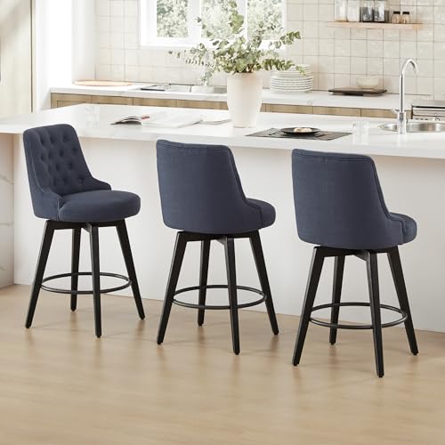 Watson-Whitely-Modern-Swivel-Bar-Stools-Performance-Fabric-Upholstered-Counter-Height-Bar-Stool-with-Back-Solid-Wood-Legs-26-H-Seat-Set-of-2-Insignia-Blue Watson Whitely Modern Swivel Bar Stools Performance Fabric Upholstered Counter Height Bar Stool with Back Solid Wood Legs 26 H Seat Set of 2 Insignia Blue
