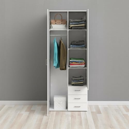 Dmora - Armoire à deux portes et trois tiroirs, couleur blanche, Dimensions 77 x 200 x 49,5 cm