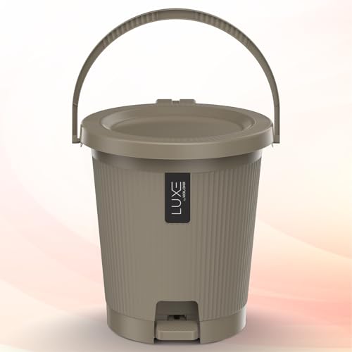 Image of KOLORR Luxe Premium Plastic Pedal Dustbin | Modern Plastic Waste Bin, Trash can with Sleek Design for Home, Kitchen, Office, Bathroom & Washroom - Medium, Lt Brown