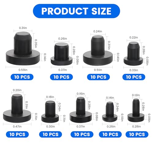 Image of 90 Pcs Silicone Rubber Hole Plugs, (9 Sizes: 0.12 inch to 0.31 inch) - High-Temperature T-Shaped Soft Flexible Rubber Stopper Set, Round Waterproof Button Hole Plugs for Electrical, Automotive & DIY