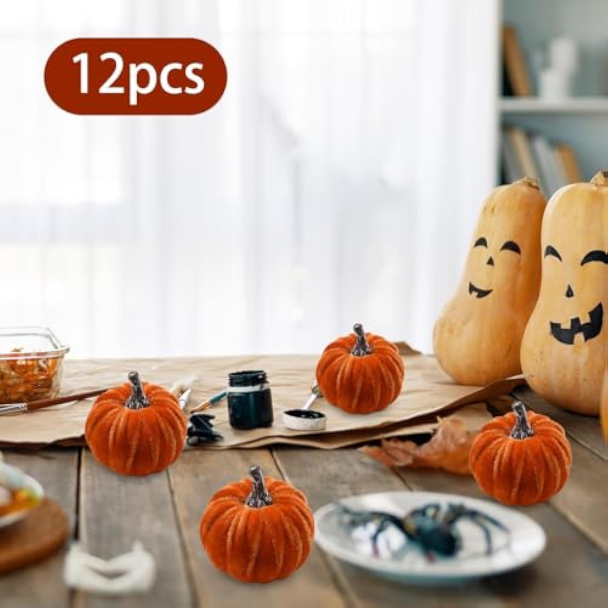 Artificial Velvet Pumpkins Decorative Mini Holiday Fall Decorations, 12 Pieces