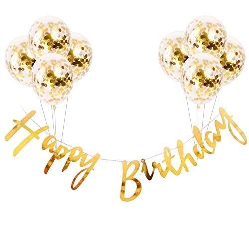 Party Propz Set of 9 Golden Birthday Banner with Confetti balloons Combo for birthday decoration items for girls/ balloons for girl birthday party