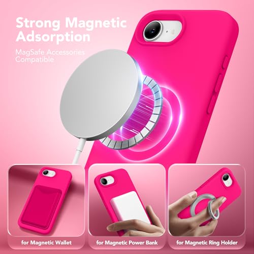 Image of Magnetic for iPhone 17e /iPhone 16e Case, Compatible with MagSafe, [Soft Anti-Scratch Microfiber Lining] Slim Silicone Shockproof Protective Phone Case for iPhone 17e /16e 6.1 inch, Hot Pink