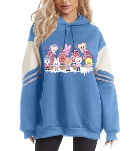 FUJUTANG SKZ Hoodie Sweater Felix Hyunjin I.N Jisung Bangchan Changbin Lee Know Seungmin Pullover Sweatshirt for Women, Blue, S