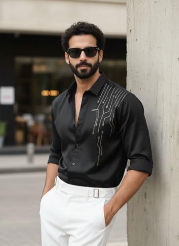 Image of IndoPrimo Men's Stylish Satin Shirt for Party, Formal, Daily and Casual Wear Full Sleeve Shirt for Men