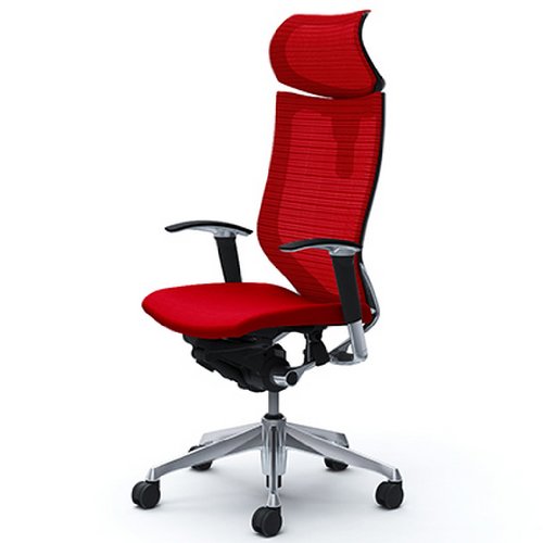 オカムラ オフィスチェア バロン 可動ヘッドレスト 可動肘 座クッション レッド CP81BR-FDF9