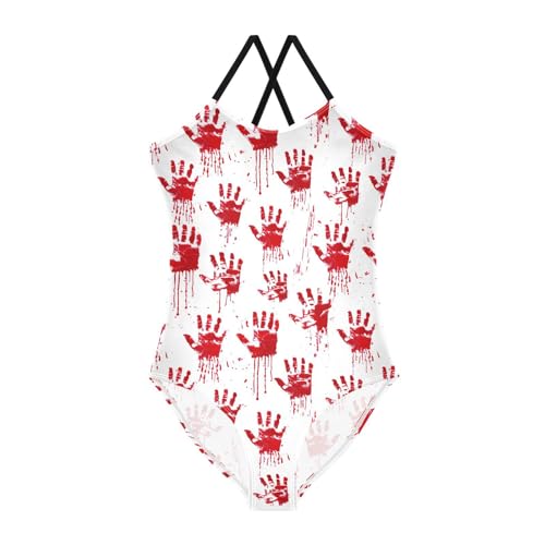 UMIRIKO Teen Girls One Piece Swimsuit Halloween Scary Bloody Handprint Zombie Swimwear Beach Bathing Suit Size 9/10 202b5368