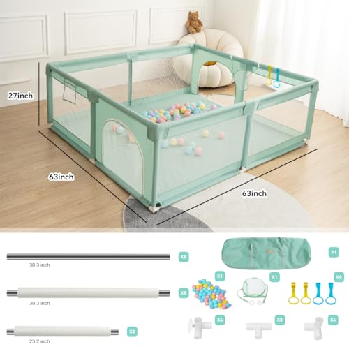 Image of COMOMY Playpens for Babies and Toddlers, 63 inchx63 inch Playard Extra Large, Safe and Non-Slip Baby Fence, Full Mesh Design, Indoor & Outdoor Kids Activity Center, Baby Play Pens (Dark Green)