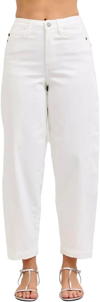 Judy Blue High Rise Rigid Magic Barrel Jeans- Ivory Gem