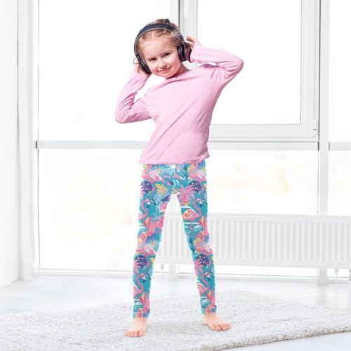 KLL Pink Flamingo Little Girls Cotton Pants Stretch High Waisted Yoga Pants Exercise4