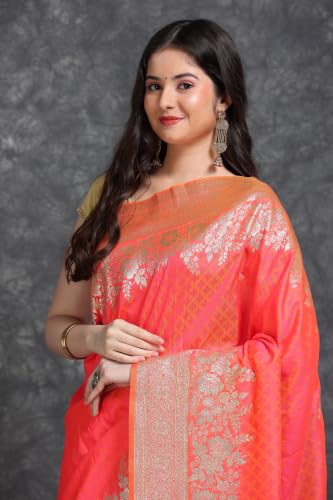 HerClozet orange banarasi silk saree – image 2