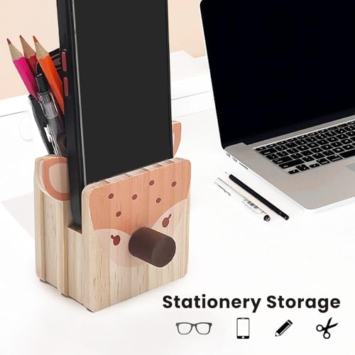 Image of Daily Treasures Multi-functional Storage Eyeglass Holder Stand,Creative Deer Eyeglass Stand,Wooden Bedside Eyeglass Holder with Square Widened Base,Eyeglass Holder for Office and Stationery Items