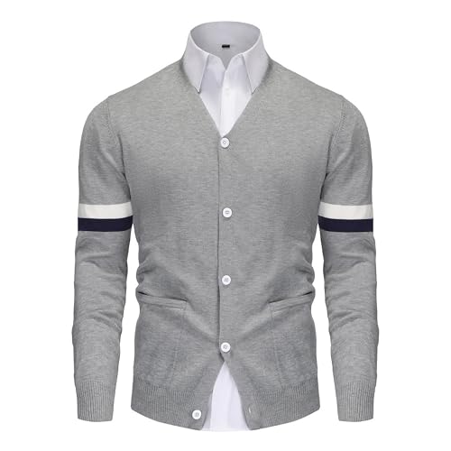 Men's Knit Cardigan Sweater Wool Blend Knit V Neck Buttons Cardigan with Pockets2