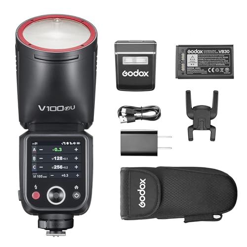 Godox V100F Flash V100-F Round Head Touch Screen Flash, GODOX V1 for Fuji Upgraded 100W TTL Camera Flash, Built-in Lithium Battery, Compatible with Fujifilm Cameras