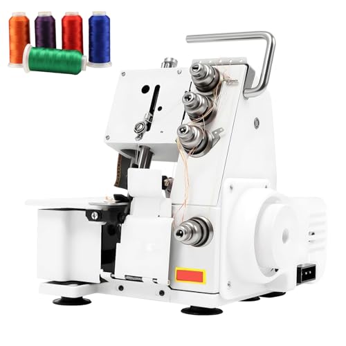 Máquina de coser Serger Overlock con 4 hilos, pedal y luz LED, máquina de coser multifuncional, 1200 puntadas por minuto, para varios tejidos white