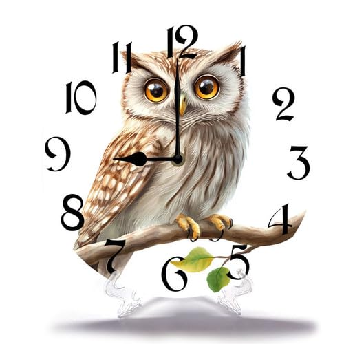 Geroclonup Horloge murale en bois avec motif chouette sur une branche silencieuse sans tic-tac, fonctionne à piles, 25 cm, décoration d'intérieur pour salon, cuisine,...