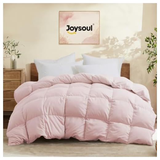 Joysoul Queen Size Down Comforter - All Season Ultra Soft Goose Down & Feather Fiber Fill, Luxury Hotel Pink Duvet Insert with Corner Tabs (88" X 88")