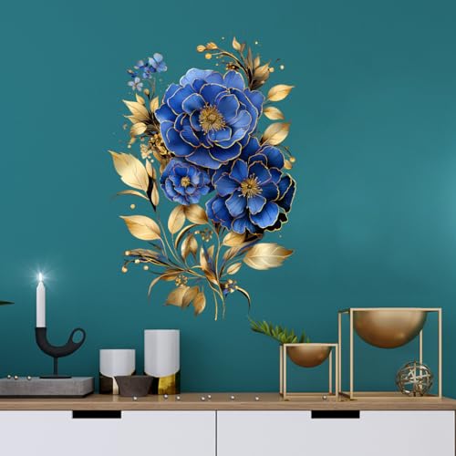 Vinilo Decorativo Azul con Flor Dorada para Pared miniatura 4