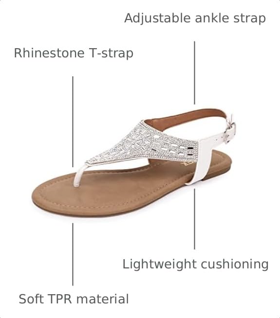 Image of BENEKER Women's Rhinestone Thong Flat Sandals T-Strap Fashion Sandals Ankle Strap Summer Gladiator Sandals