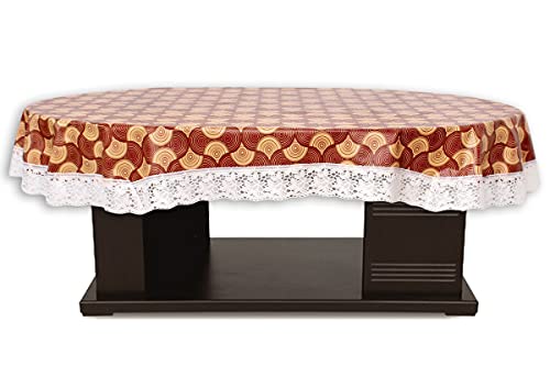 Image of The Furnishing Tree Waterproof PVC Oval Shaped 10 Seater Table Cover WxL 60x120 inches Counterchange Pattern Brick with White Border lace